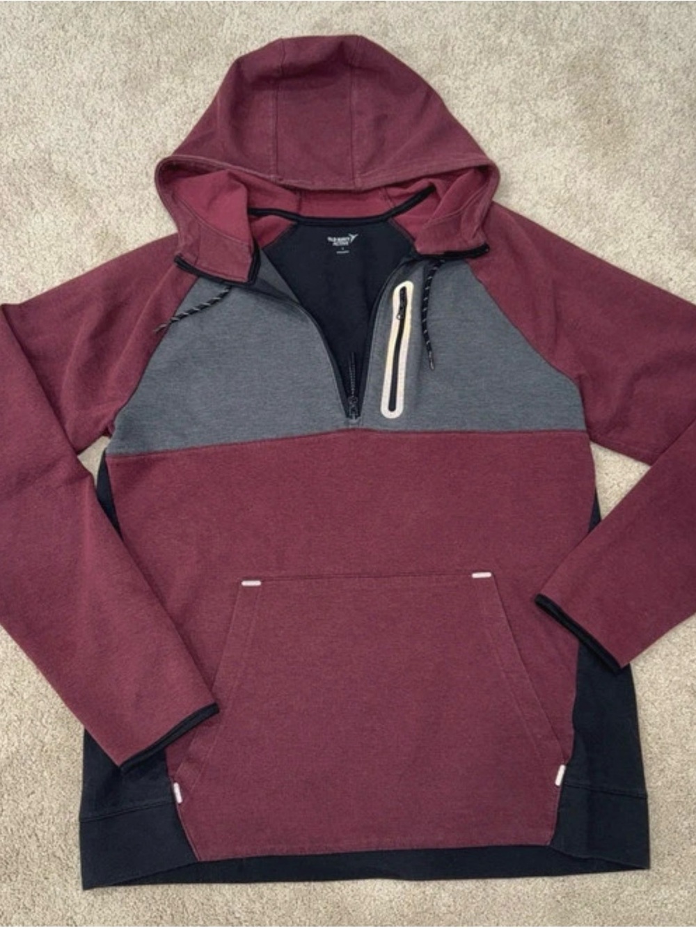 Men's Maroon and Gray Hooded Pullover Sweater